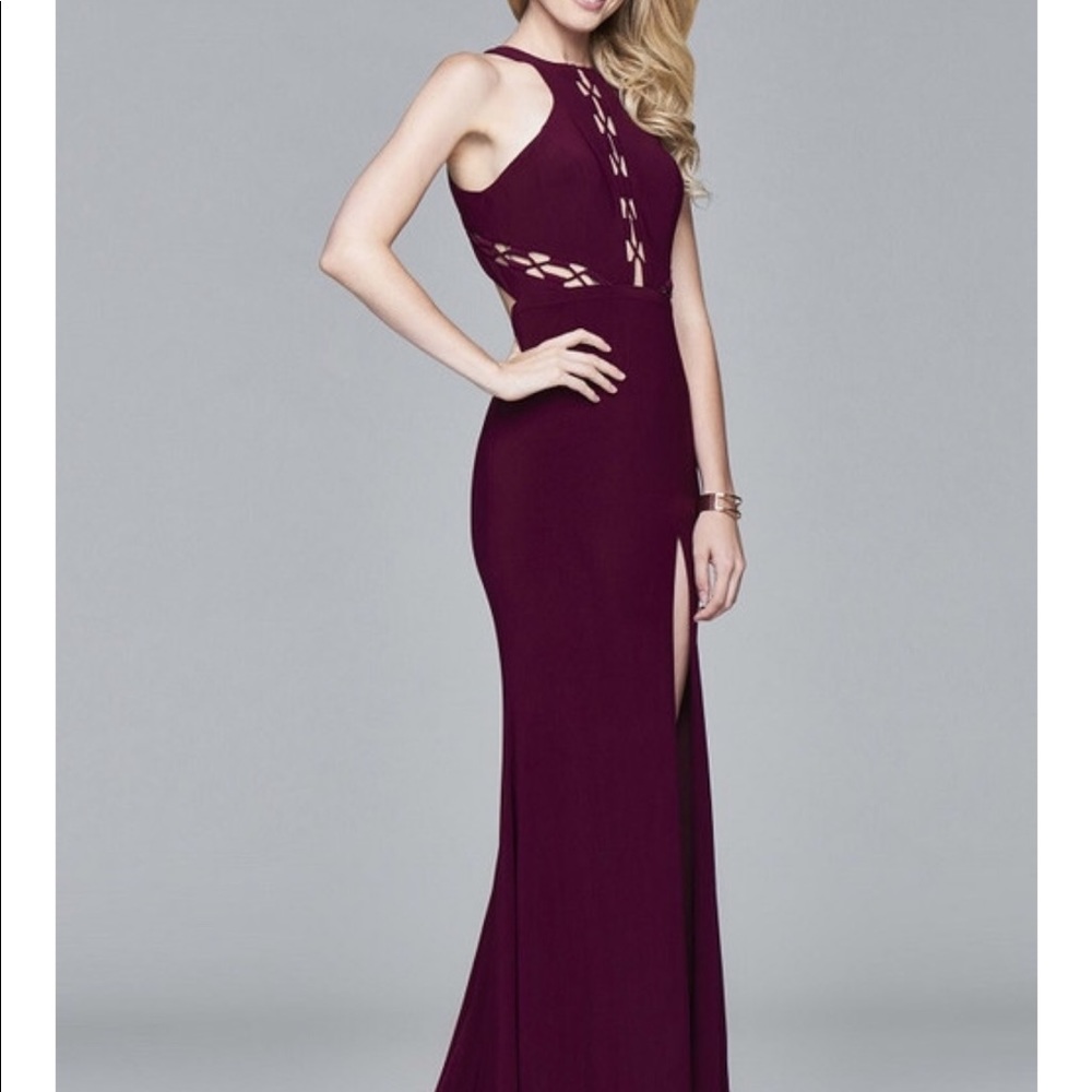 Faviana Burgundy long prom dress